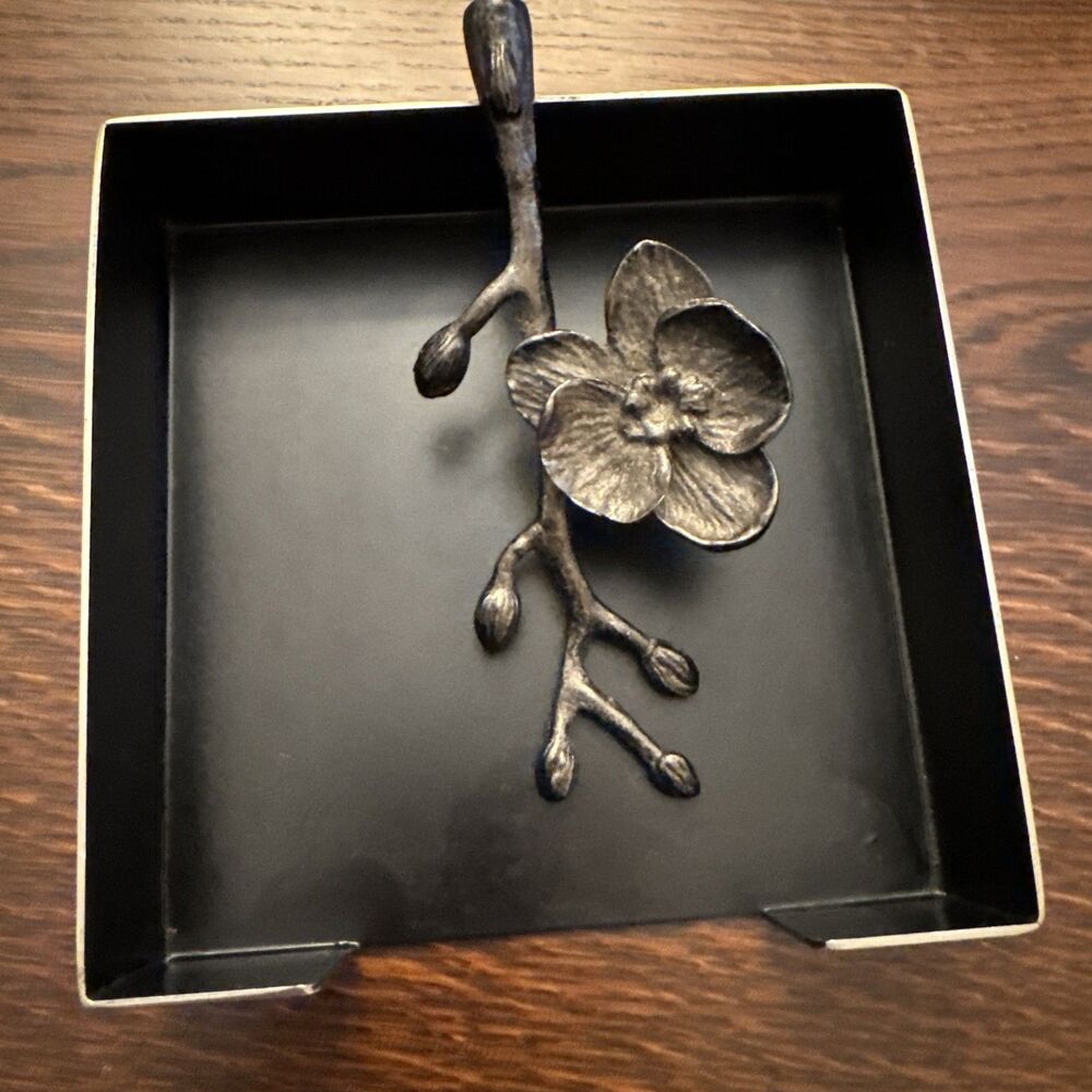 Michael Aram Black Orchid Cocktail Napkin Holder Rare Metal Tabletop Decor